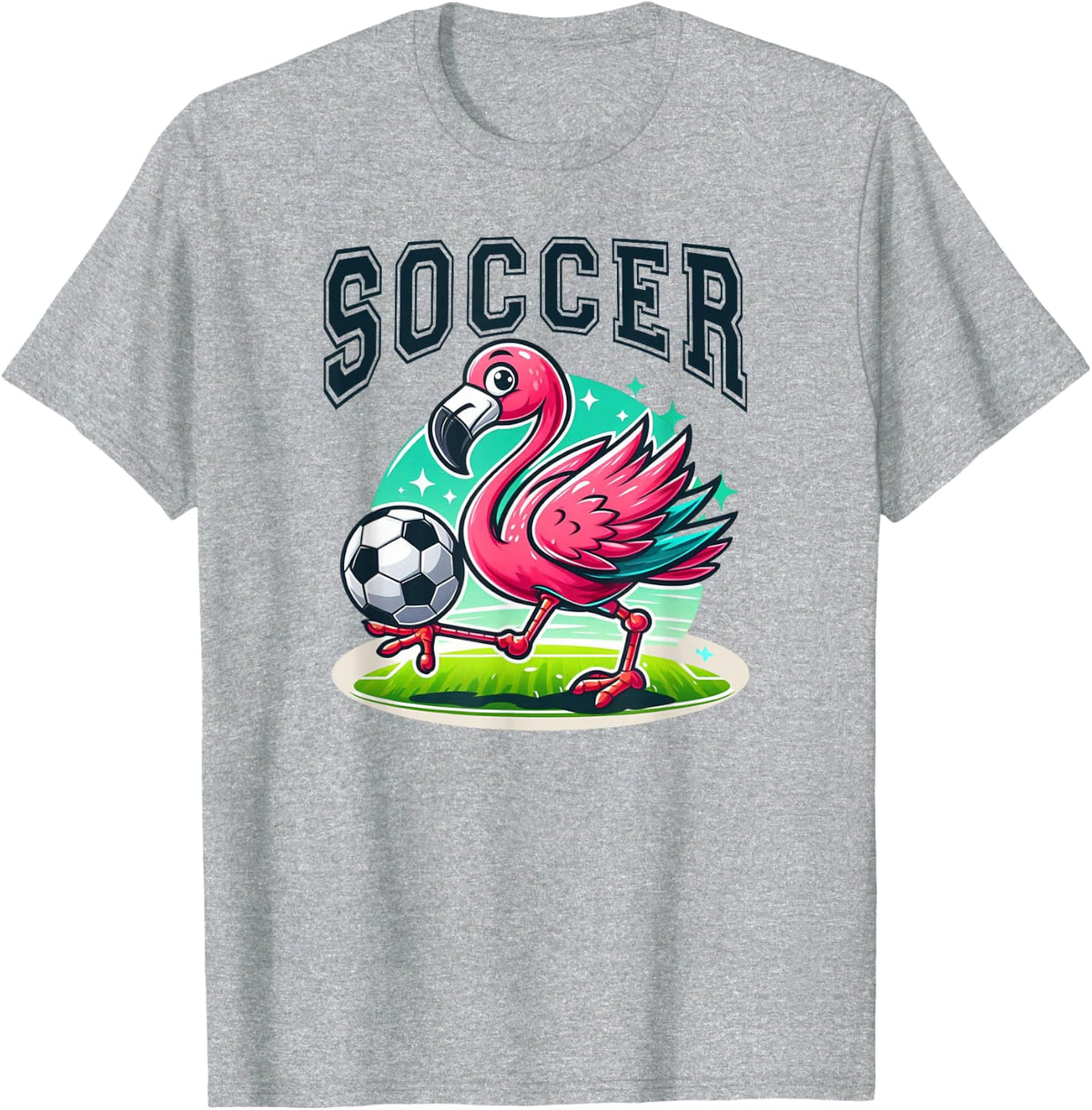 Soccer Pink Flamingo Playing Soccer T-Shirt - Heather Grey