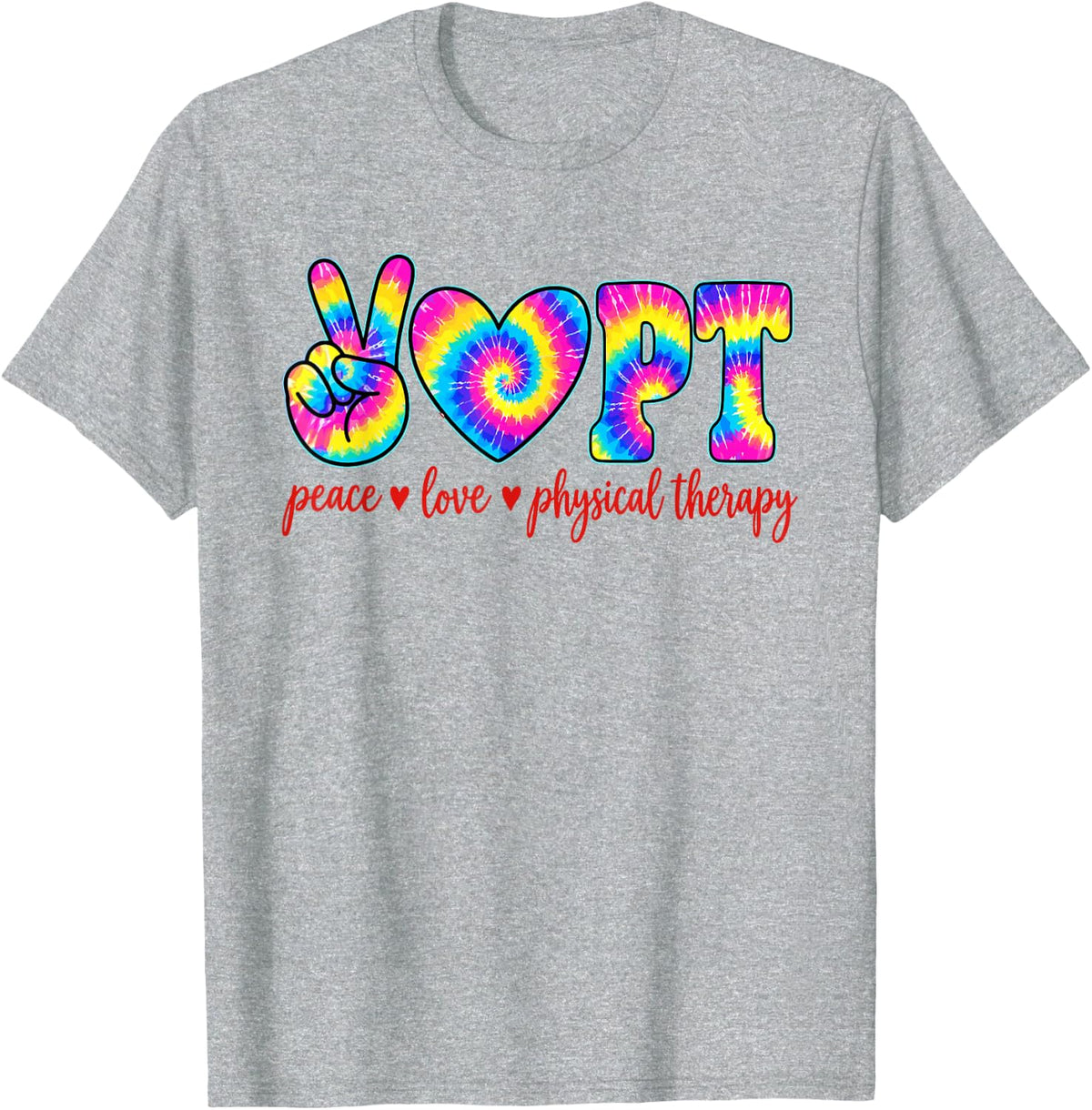 Peace Love PT, Physical Therapist Therapy T-Shirt - Heather Grey