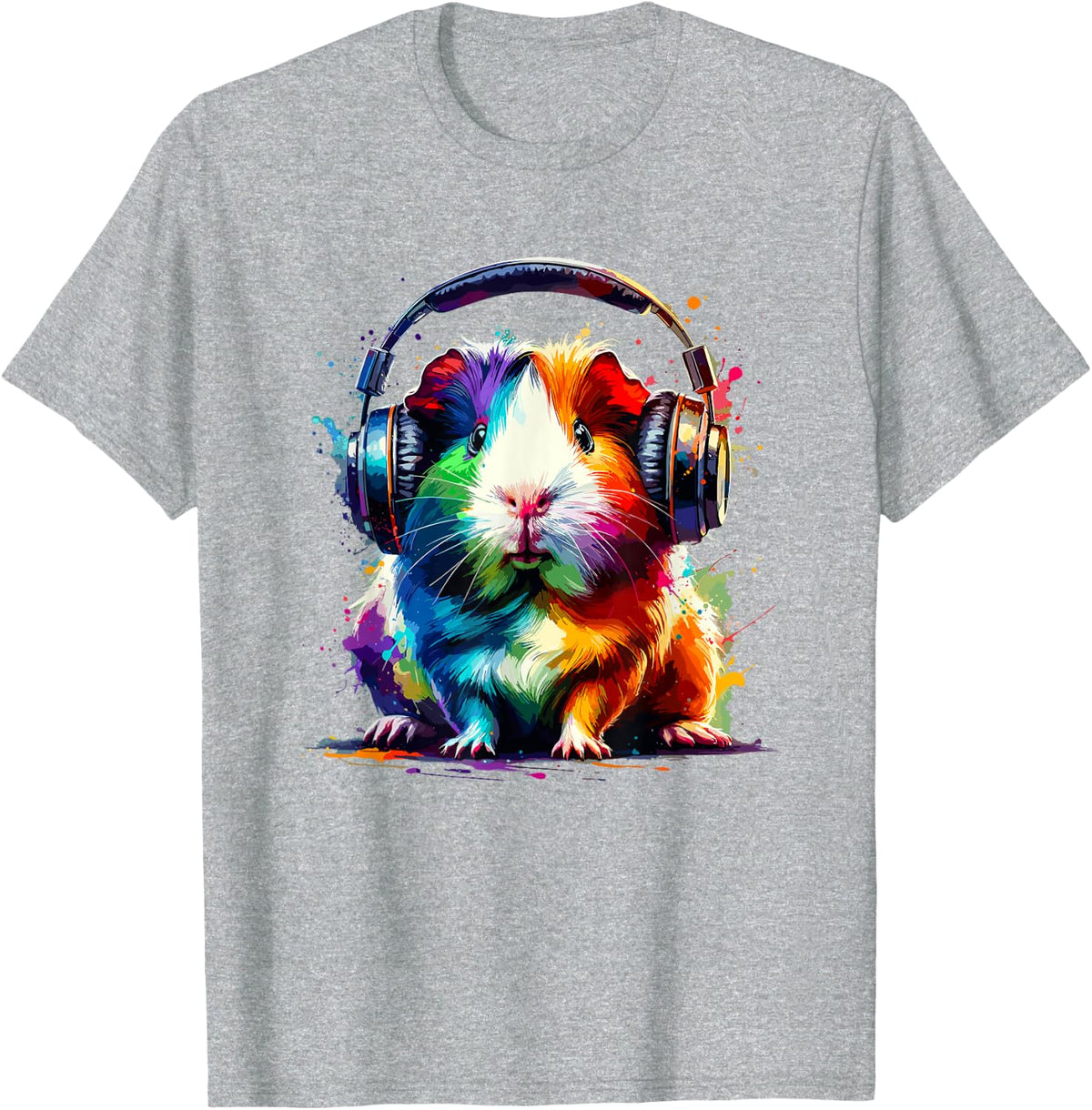 Colorful Splash Art Headphones Guinea Pig Lover Guinea Pigs T-Shirt - Heather Grey