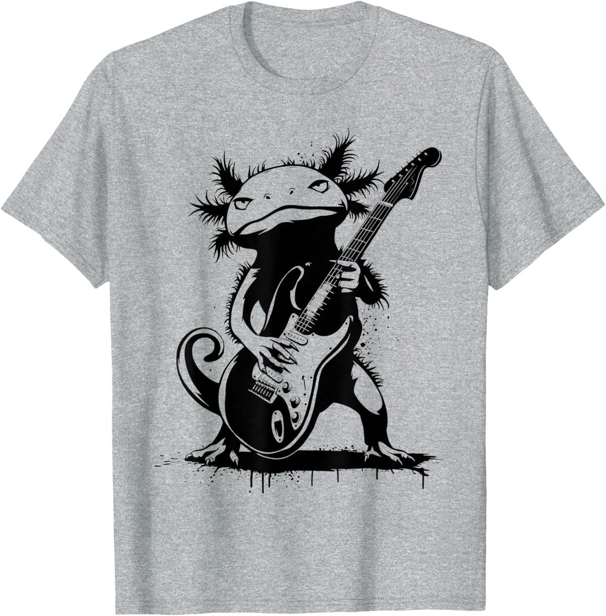 Axolotl Playing Guitar Rock Star Rock and Roll Men Women Kid T-Shirt - Heather Grey