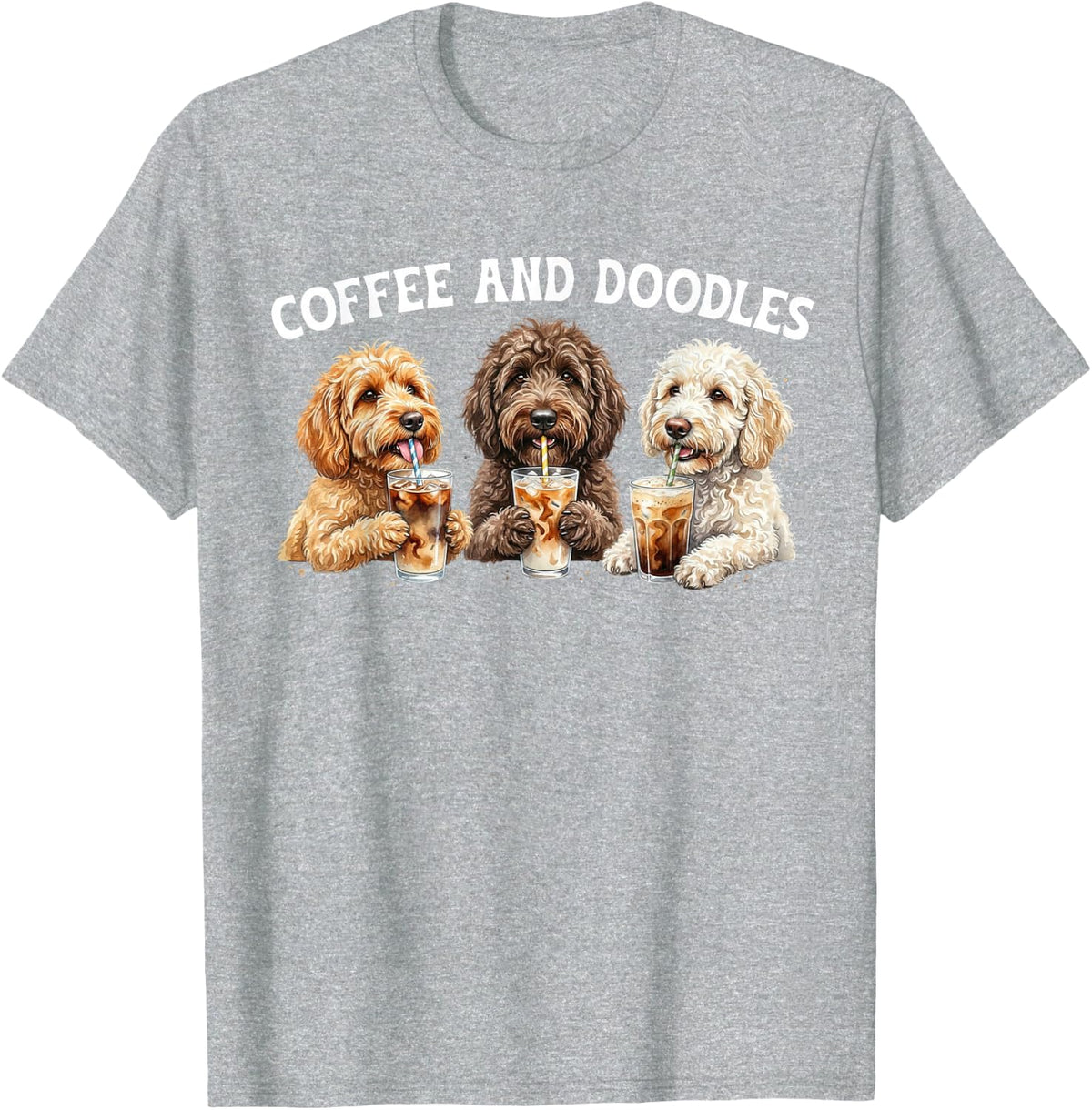 Coffee and Doodle Owner Doodle Lover Goldendoodle Dog T-Shirt - Heather Grey