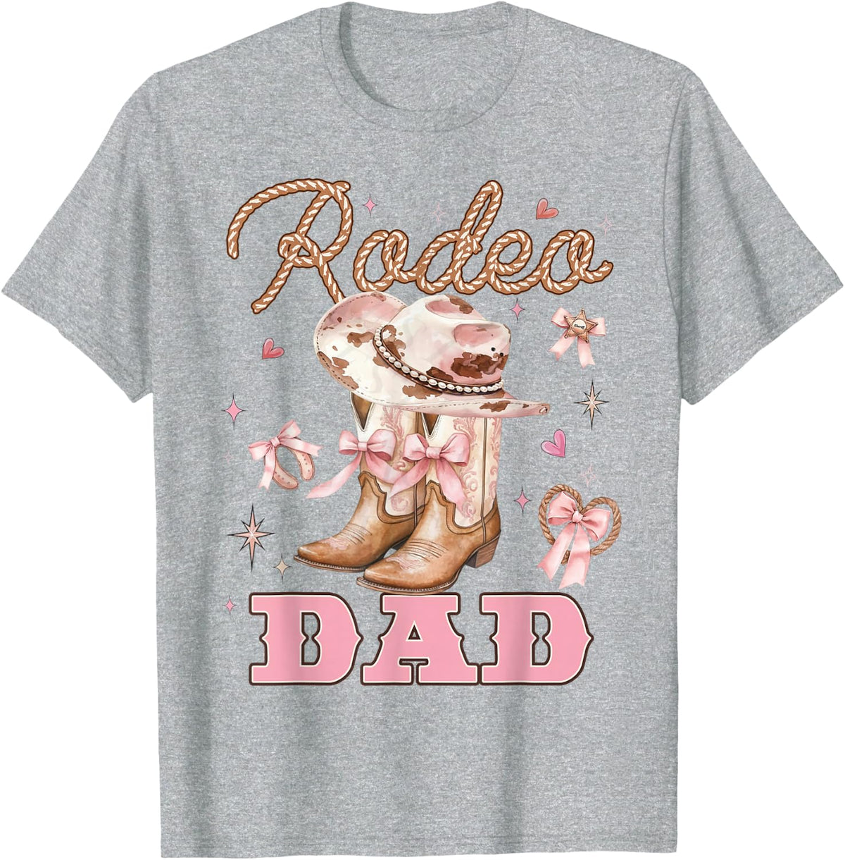 Rodeo Dad Pink Boots Coquette Bow Cowgirl Birthday Family T-Shirt - Heather Grey