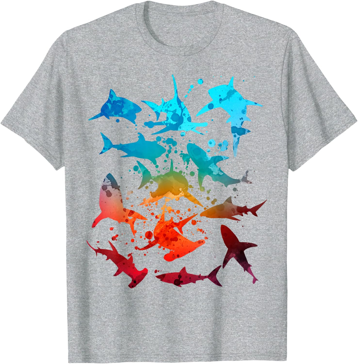 Sharks Great White Hammerhead Vintage Sunset Shark Graphic T-Shirt - Heather Grey