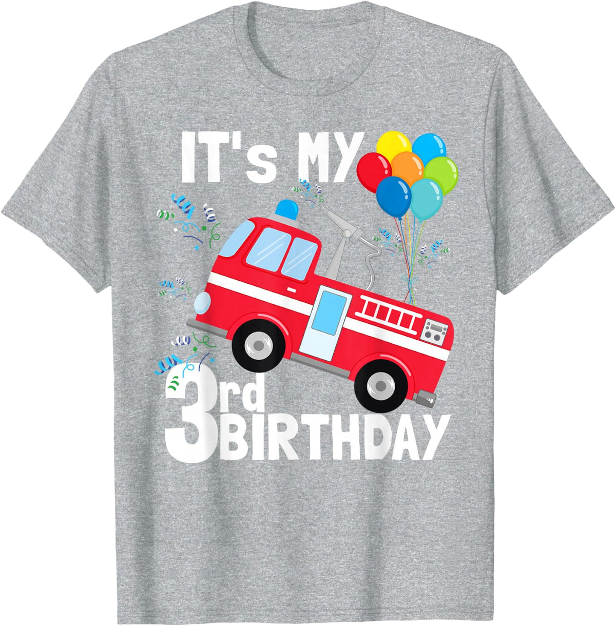 It's My 3rd Birthday Fire Truck 3 Birthday Boy Gift T-Shirt - Heather Grey