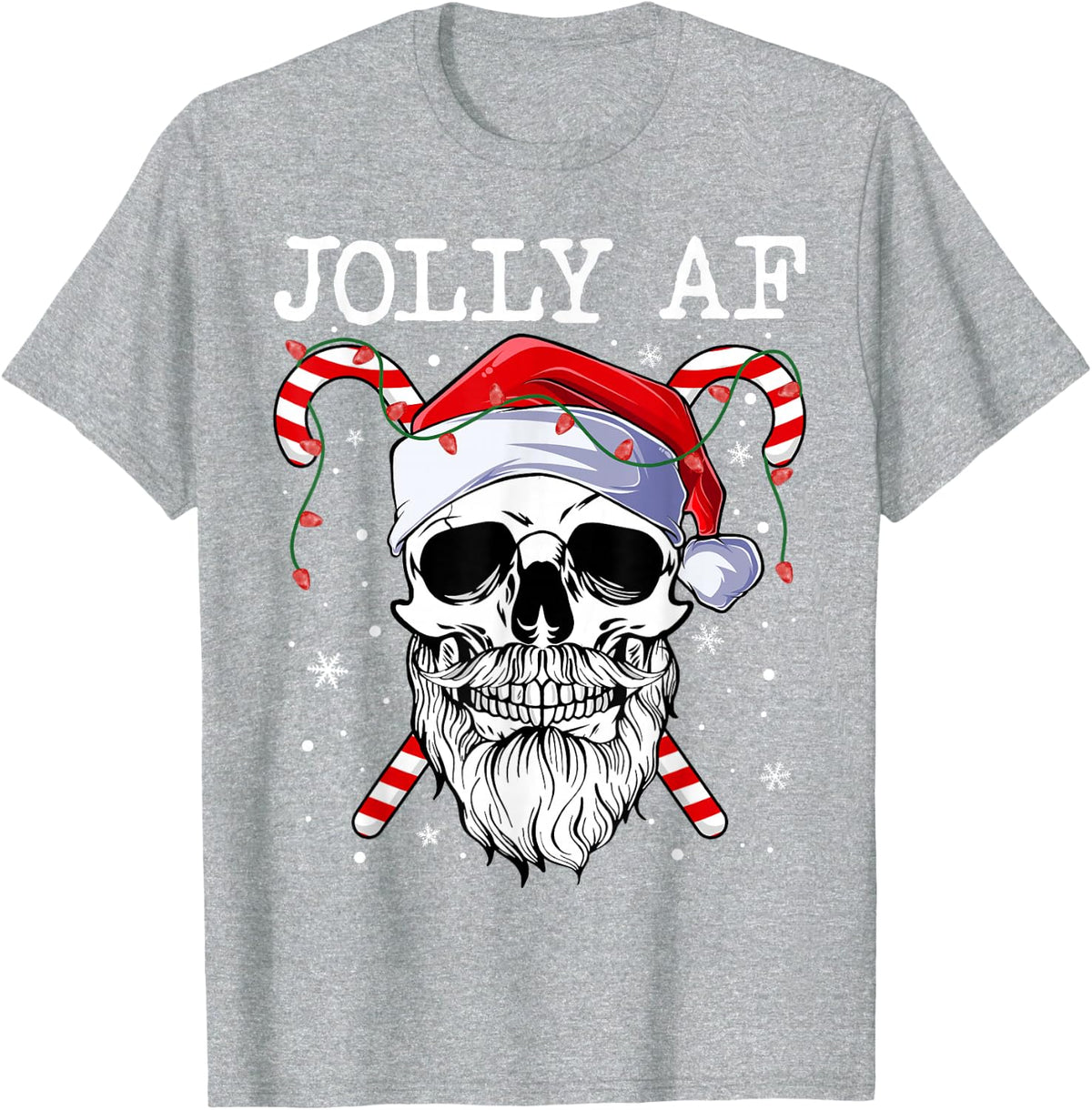 Jolly Af Christmas Skull Santa Hat Happy Xmas Holidays Retro T-Shirt - Heather Grey