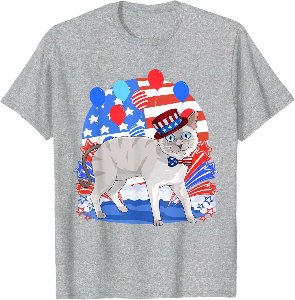 Blue Point Siamese Merica 4th of July American Patriotic T-Shirt - Heather Grey