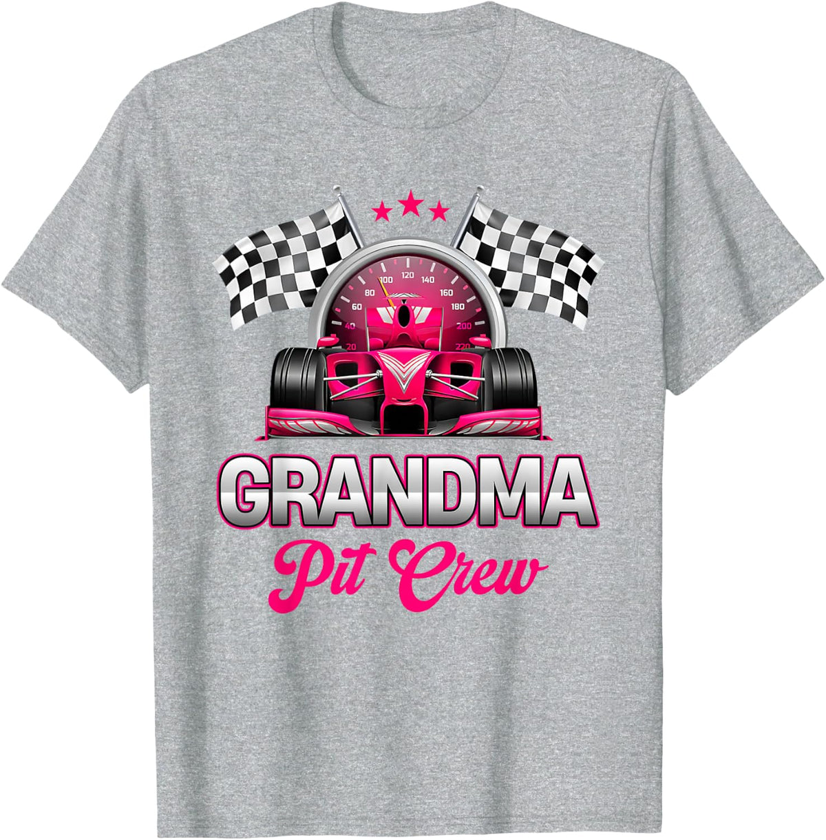 Grandma Pit Crew Race Car Birthday Girl Party Racing Family T-Shirt - Heather Grey