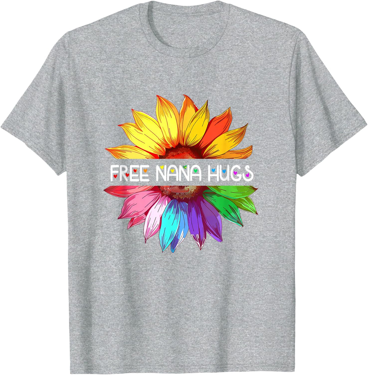 Free Nana Hugs Lgbtq Lgbt Pride Daisy Rainbow Flower T-Shirt - Heather Grey