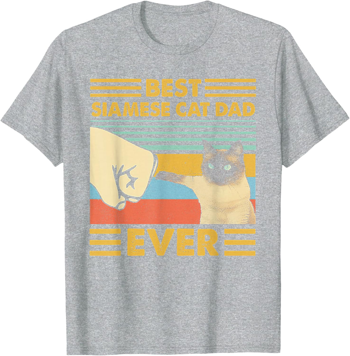 Best Siamese Cat Dad Ever Retro Vintage Sunset T-Shirt Tee for Men Dad Fathers - Heather Grey