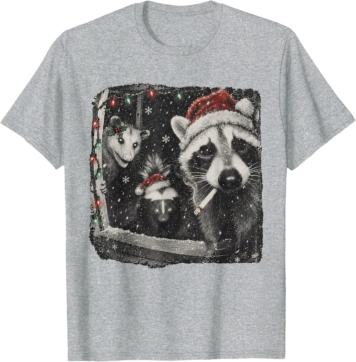 Trash Panda Night Crew Raccoon Opossum Skunk Funny Christmas T-Shirt - Heather Grey