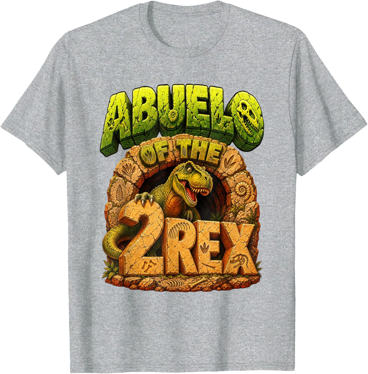 T-Rex Grandpa Abuelo of The Two Rex 2nd Birthday Boy T-Shirt - Heather Grey