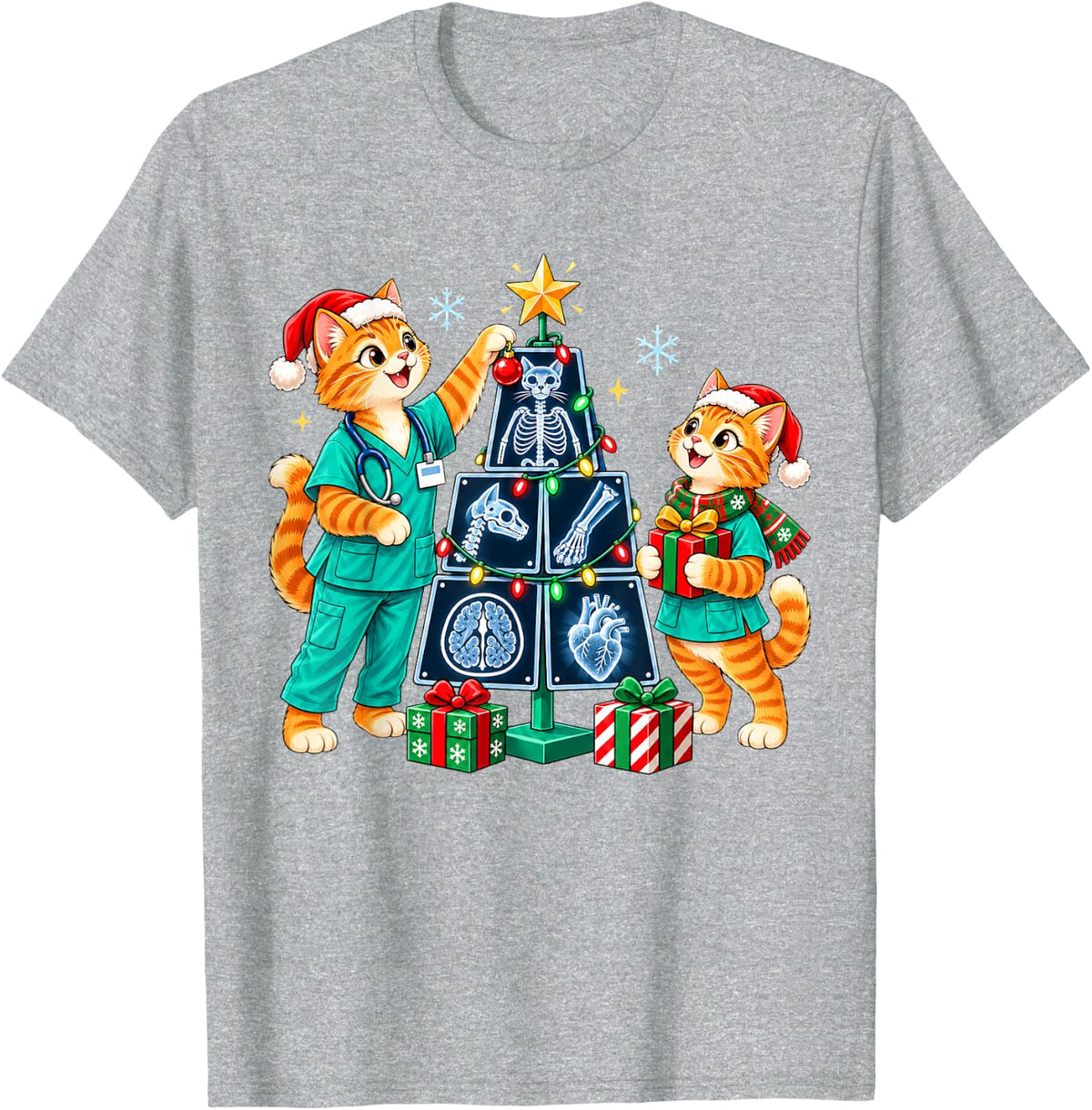 Funny Radiology Christmas Cat Santa CT Tech MRI Tech Xmas T-Shirt - Heather Grey