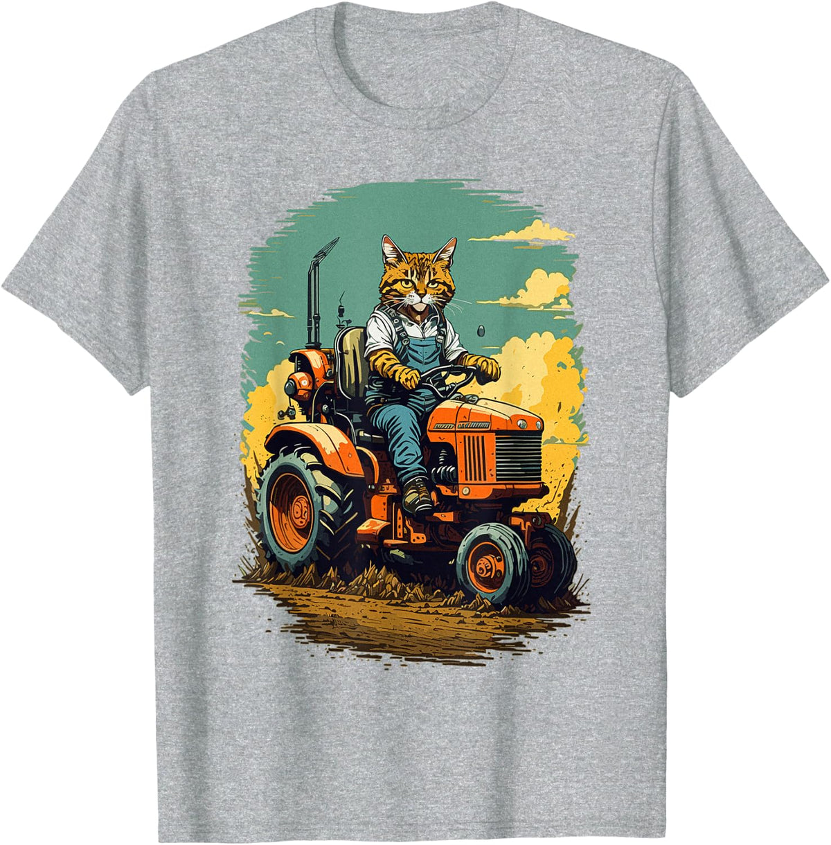 Funny Farm Tractor Lover Cat Farmer Life Cat Driving Tractor T-Shirt - Heather Grey