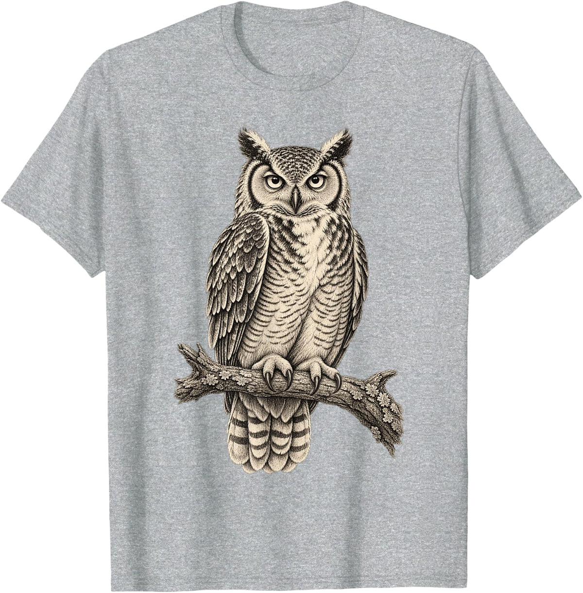 Vintage Owl Birdwatching Forest Nature Lover T-Shirt - Heather Grey