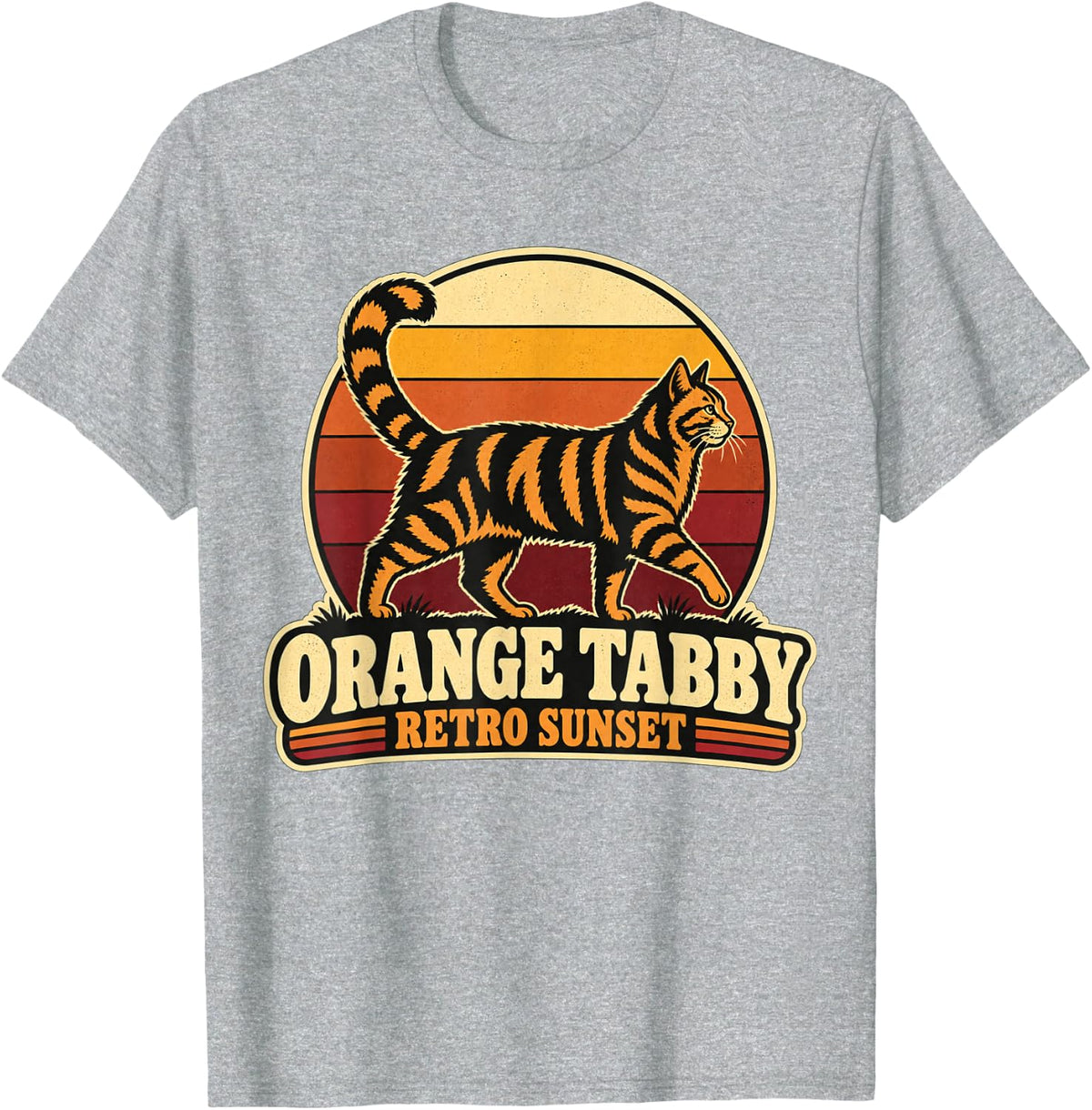 Vintage Orange Tabby Retro Sunset T-Shirt - Heather Grey