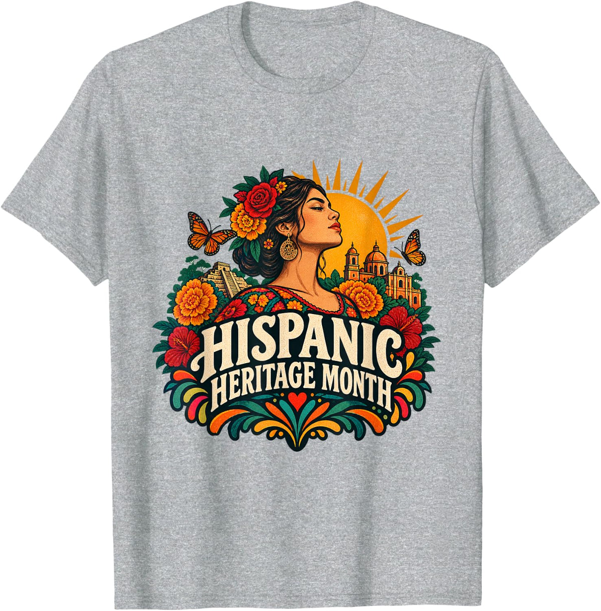 Hispanic Heritage Month Latina Pride Floral Women Design T-Shirt - Heather Grey