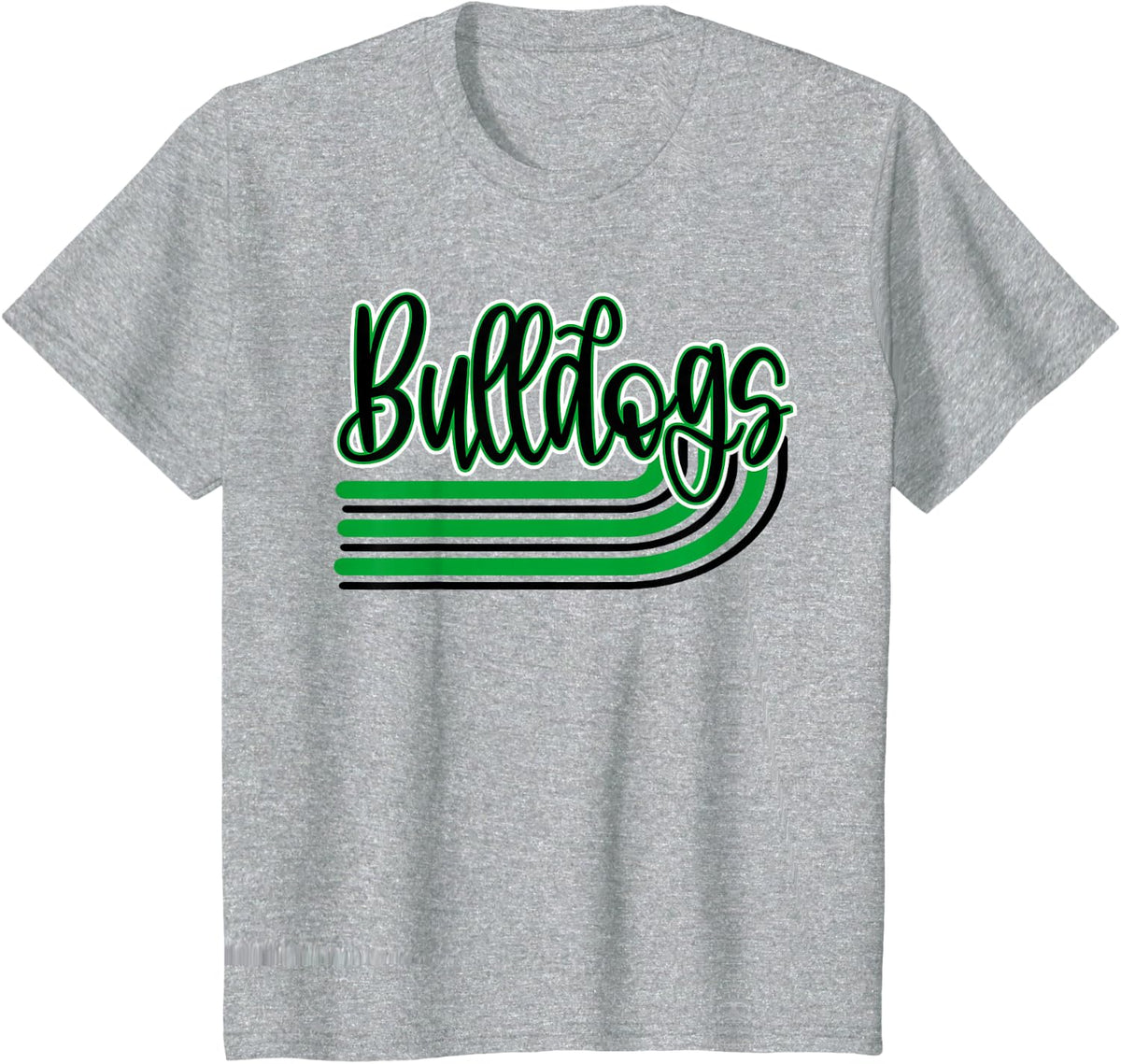 Bulldogs Retro Stripes School Spirit Mascot Green Bulldog T-Shirt - Heather Grey