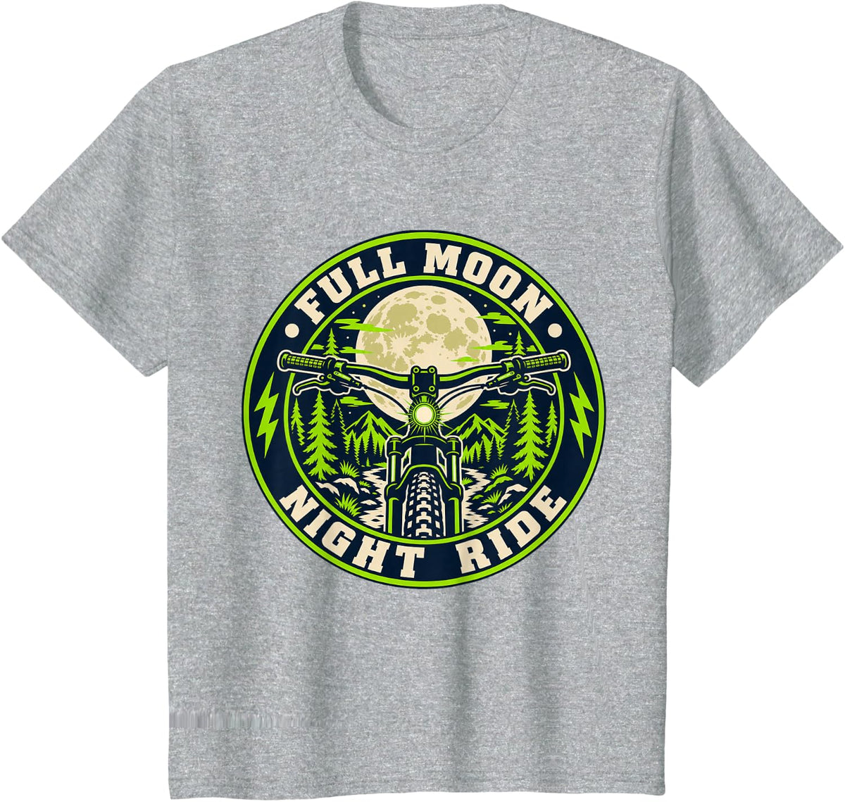 Full Moon Night Ride Mountain Bike Halloween Badge T-Shirt - Heather Grey