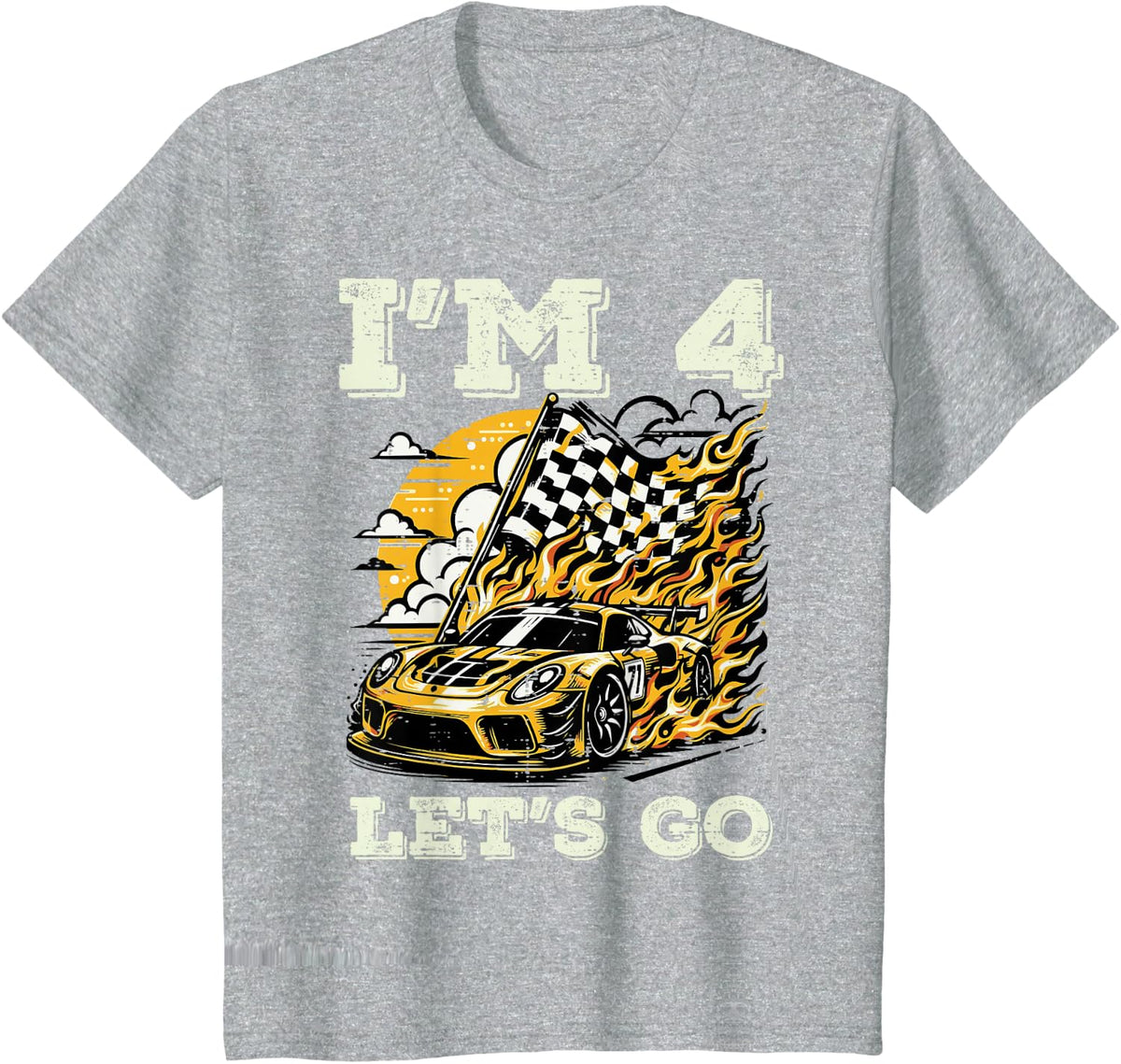 Kids 4th Birthday Race Car Flag Im 4 Years Old Bday Boys Kids T-Shirt - Heather Grey