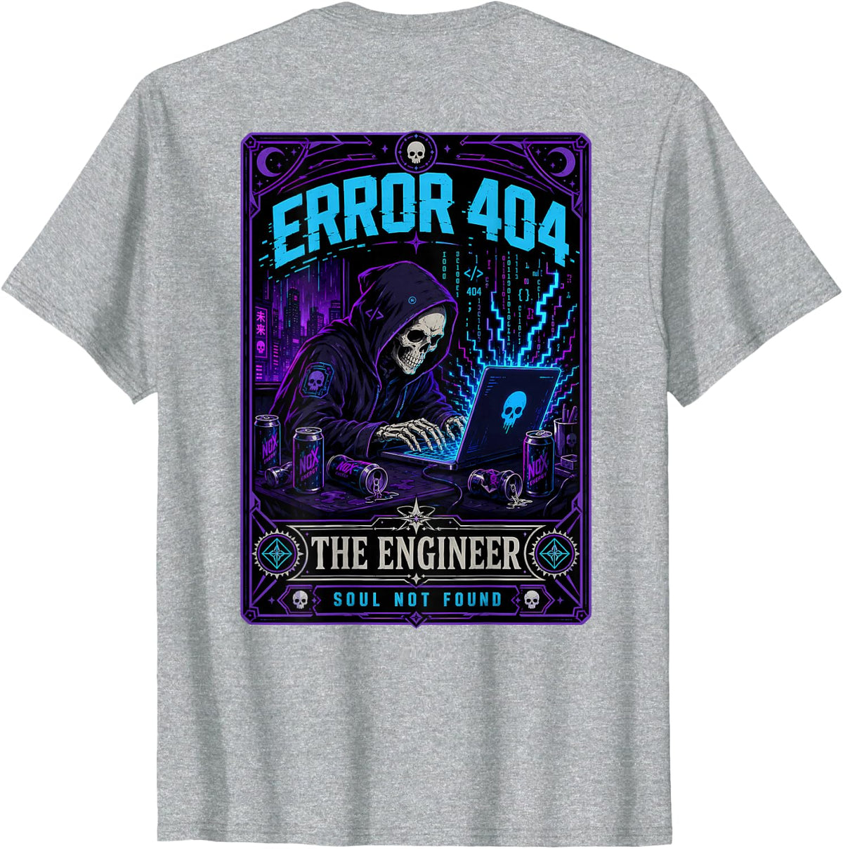 Funny Cyberpunk Software Engineer Tarot Error 404 Graphic T-Shirt - Heather Grey